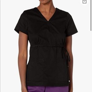 Black koi scrub top with adjustable waist.